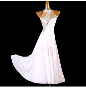 White competition ballroom dance dresses for women girls waltz tango flamenco ballroom dancing costumes foxtrot smooth dance long gown for female
